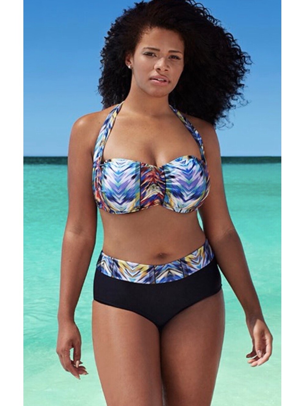 Swimsuits For All Sexy Women's 18 Black Multicolor High Waist Bikini Suit 2pc